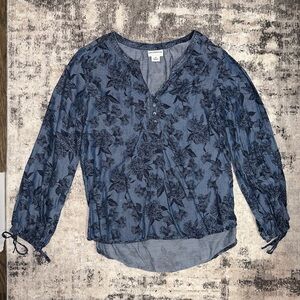 Blue Flower Liz Claiborne Long Sleeve Blouse